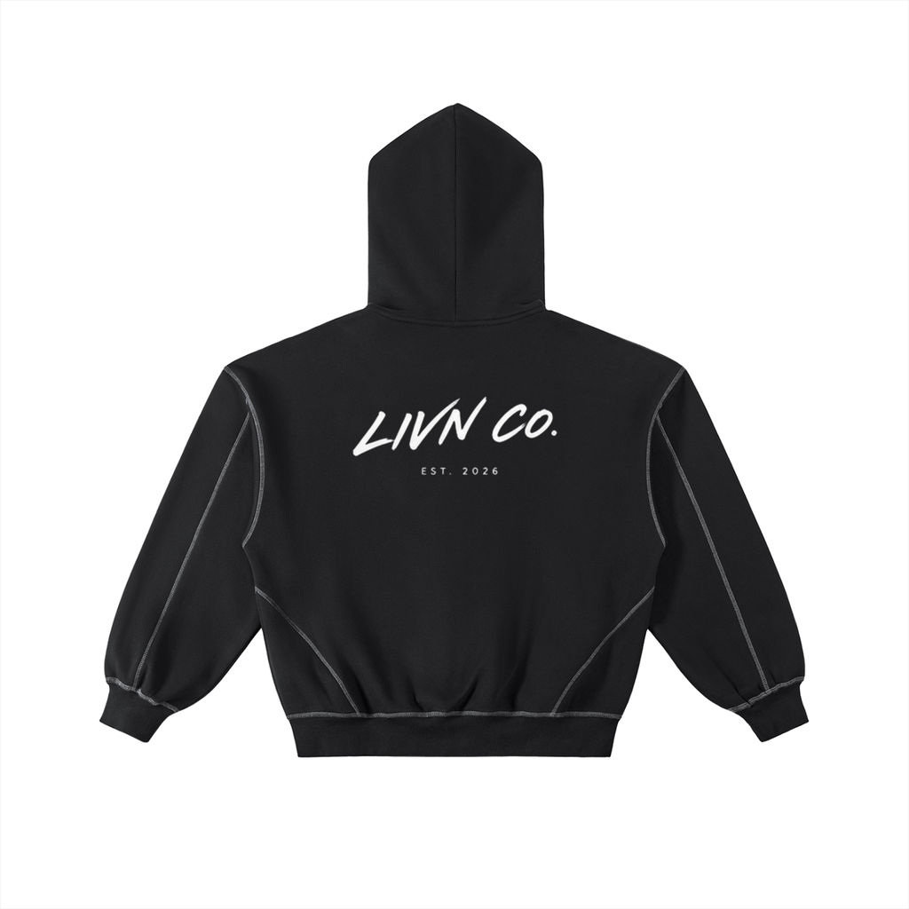 Contrast-Stitched Boxy Fleece Zip Hoodie